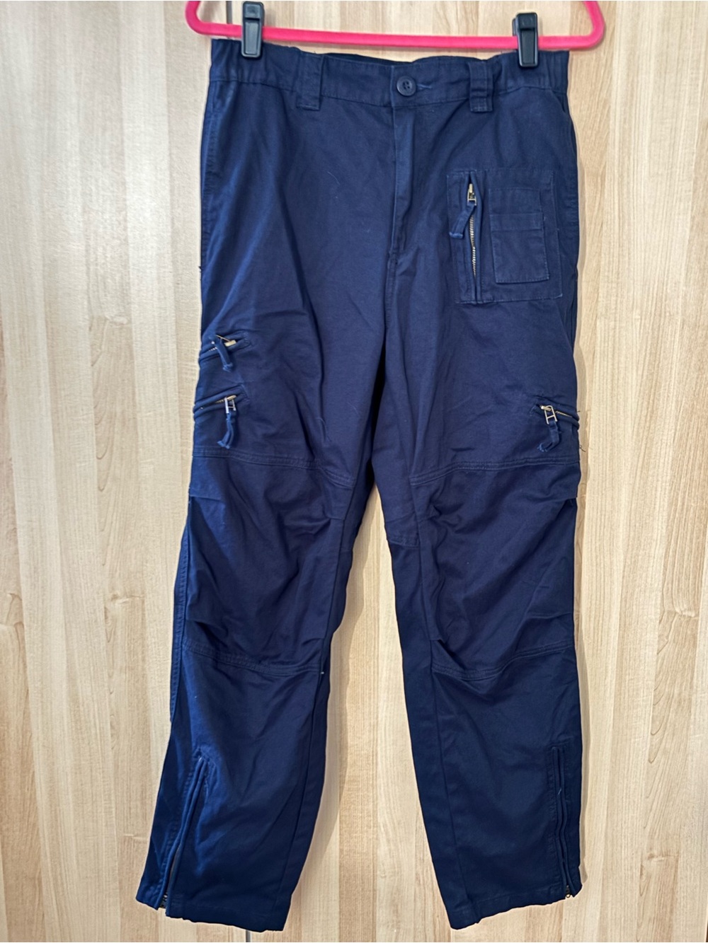Men's Dark Blue Cargo Pants with Multiple Zip Pockets